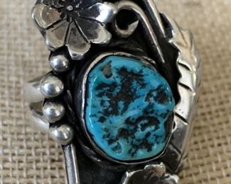 Sterling Silver and Turquoise Navajo Ring Size