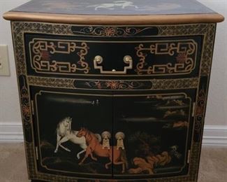 Asian Black Lacquered Nightstand, 1 of 2