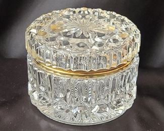 Crystal Hinged Trinket Box with Brass Trim