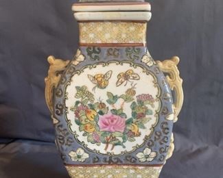 Vintage Asian Chinoiserie Vessel w Gilt Food Dog