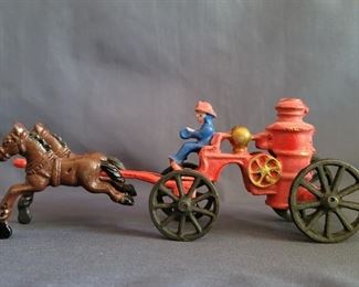 Antique Cast Iron Model Horse Drawn Fire Pumper