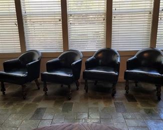 (4) Leather-Type Midnight Blue Club Chairs