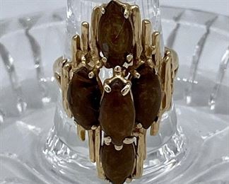 Ladies Brutalist Style 14K Yellow Gold Agate Ring