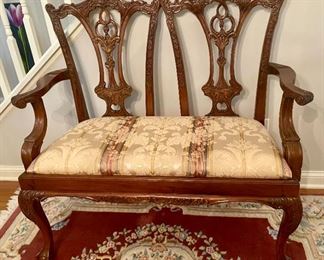 Chippendale Style Mahogany Upholstered Bench