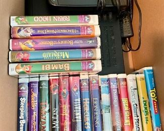 Collection of 19 Disney VHS Movies & VHS Player