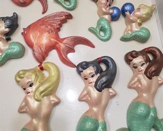 vintage mermaids and fish for the bathroom!