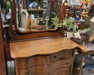 oak dresser and mirror $250