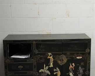 One of several Oriental lacquer and mother of pearl chests