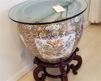 Large glass topped Chinese Koi bowl