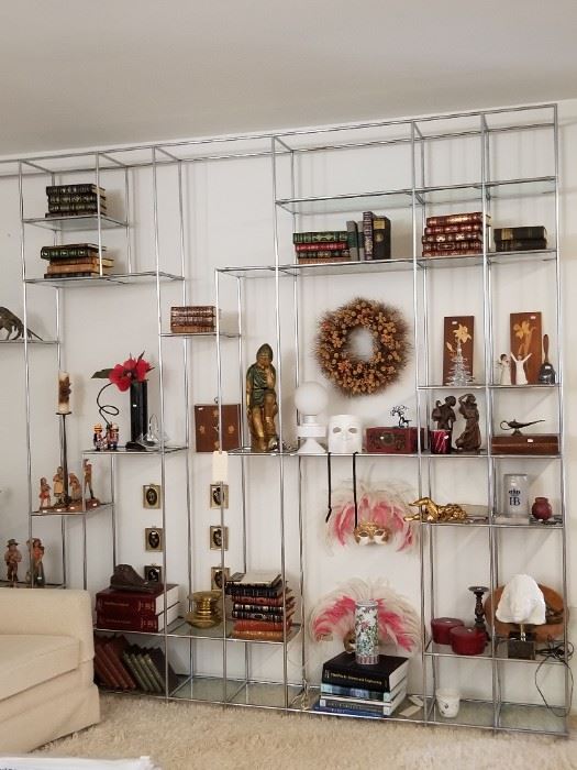 Fabulous Abstracta shelving unit, chrome and glass.