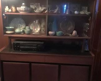 Walnut sideboard with glass shelf unit