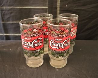Vintage Enjoy Coca-Cola Drinking Glass Tiffany Style Stained Glass Set of 4