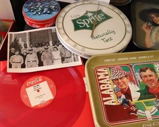 Sprite Tart and Tingling Advertising Thermometer, Vintage Coca Cola Red Vinyl LP,  Alabam Auburn Tray 
