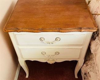 1______$1,495 
Ethan Allen French Provencal&nbsp;Queen Bedroom set
bed with mattress, 2 nighstands, 1 dresser with mirror&nbsp;
bed for queen  • 61 high 
nightstand pair   • 28high 26wide 19deep 
dresser   • 82high 69wide 20deep
