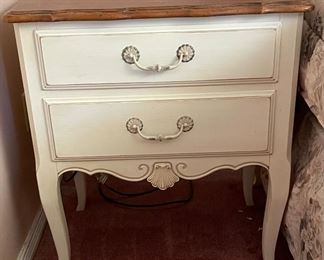 1______$1,495 
Ethan Allen French Provencal&nbsp;Queen Bedroom set
bed with mattress, 2 nighstands, 1 dresser with mirror&nbsp;
bed for queen  • 61 high 
nightstand pair   • 28high 26wide 19deep 
dresser   • 82high 69wide 20deep
