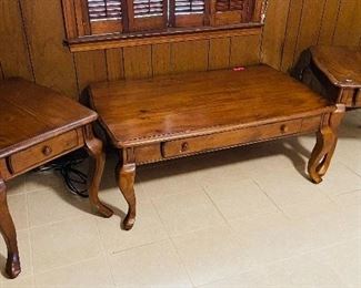 5______$195 
Set of three tables - coffee & 2 sides&nbsp;
table  • 20high 48wide 30deep
Sides  • 23high 24wide 28deep