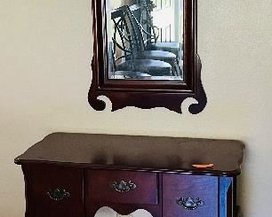8______$145 
Mahogany console with mirror set&nbsp;
console  • 31high 32wide 16deep
mirror  • 19x42