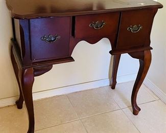 8______$145 
Mahogany console with mirror set&nbsp;
console  • 31high 32wide 16deep
mirror  • 19x42