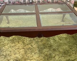 10______$350 
Ethan Allen Table set 2 sides & 1 coffee table&nbsp;
side tables  • 23high 22wide 27deep 
glass four panel table  • 18high 50wide 38deep 