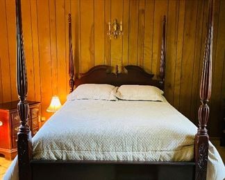21______$395 
Mahogany four poster bed with Queen Sealy posturepedic mattress&nbsp;
• 84high