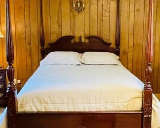 21______$395 
Mahogany four poster bed with Queen Sealy posturepedic mattress&nbsp;
 • 84high