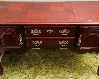  29______$250 
Sideboard inlaid with brass Chippendale style hardware
  • 33high 52wide 17deep 