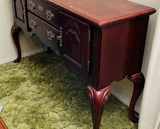  29______$250 
Sideboard inlaid with brass Chippendale style hardware
  • 33high 52wide 17deep 