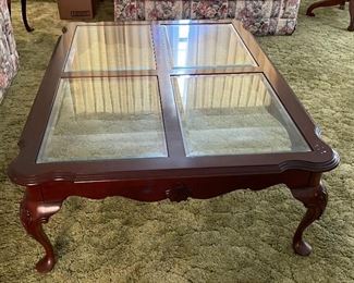 10______$350 
Ethan Allen Table set 2 sides & 1 coffee table&nbsp;
side tables  • 23high 22wide 27deep 
glass four panel table  • 18high 50wide 38deep 