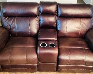 1______$595 		
2 pieces faux leather living room sofa 2 manual recliners & loveseat 2 recliners
sofa  • 45high 88wide 45deep 
Love seat  • 45high 80wide 45deep