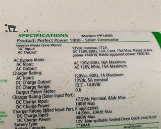 Specifications for Solar Unit