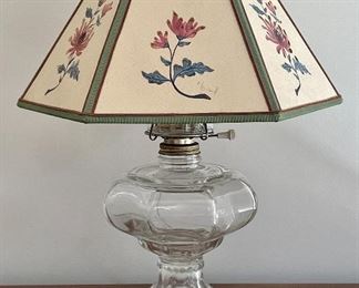 Item 44:  Electrified Antique Oil Lamp with Signed Pierced Shade - 18": $95