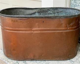 Item 51:  Copper Firewood Bucket  - - 28"l x 12.5"w x 13"h: $58