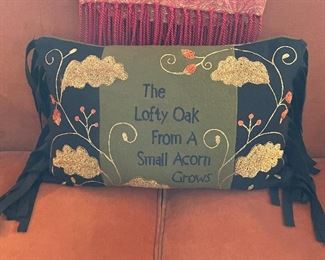 Item 60:  French Knot with Felt & Fringe Pillow - 18" x 11":  $32