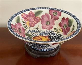 Item 68:  Asian Inspired Bowl with Flowers - 13.25" x 6.5": $48