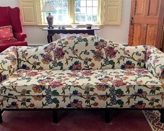 Item 82:  Lincoln Lounge Sofa with Crewel Flowers (this item has some damage on the back side - see photos - 87"l x 22"w x 35"h:  $325