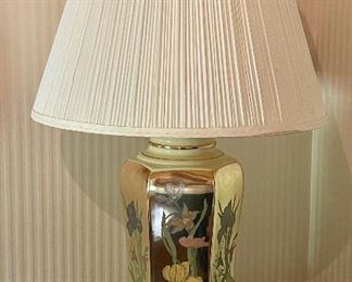 Item 99:  Painted Gold Lamp with Irises - 29":  $115