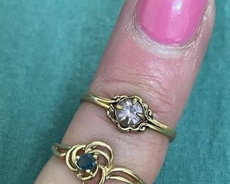 Item 132:  14K Ring with Stone (top): $65                                                                       Item 133:  14K Ring with Sapphire (bottom):  $85