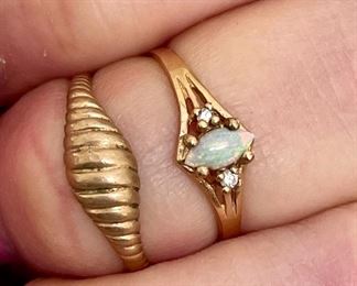 Item 134:  14K Ring (left): $75                                                                                                Item 135:  14K Opal & Diamond Ring (right): $75