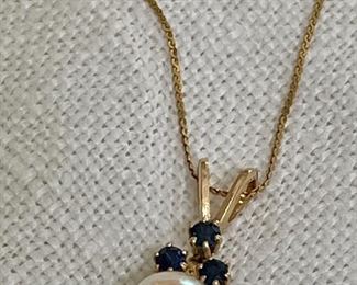 Item 141:  14K Pearl & Sapphire Necklace: $95