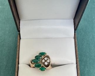 Item 144:  14K Emerald & Diamond Ring:  $295