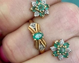 Item 150:  14K Emerald & Diamond Earrings:   $75  (SOLD)                                                                                                       Item 151:  14K Emerald & Diamond Ring:  $95 (SOLD)