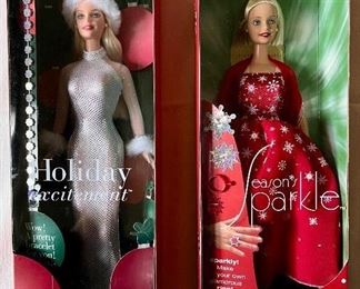 Item 190:  Barbie Holiday Excitement (left): $14  (SOLD)                                                  Item 191:  Barbie Season's Sparkle (right): $10