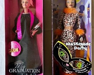 Item 193:  Barbie My Graduation 2003 (left):   $12                                                    Item 194:  Barbie Maskerade Party (right): $50