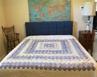 Canvas World map
Queen size Costco bed and frame (used once)
Vintage quilt
Antique nightstand 