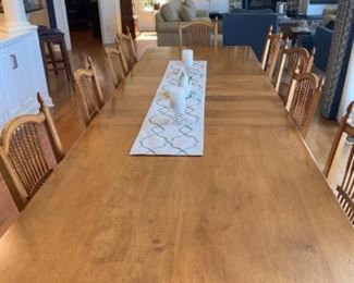 CUSTOM DISTRESSED MAPLE FARM TABLE 92"L X44"W W/2-20" LEAVES. EXTENDS TO 132" OR 13'!! SHOWN WITH LEAVES