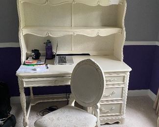 CREAM DESK WITH HUTCH AND CHAIR