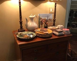 Beautiful TV cabinet, matching Lamps, and Tuscany Dishes and Serving Pieces