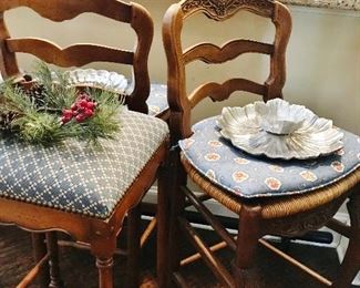 Assortment of Country French Bar Stools with ladder back and rush seats