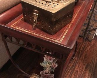 Leather and Metal Occasional End Table
