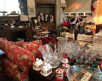 Several Vintage Punch Bowls and Cups, Christmas Decoations